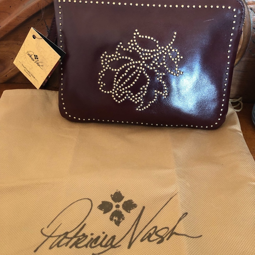 Patricia Nash Leather studded Floral burgundy wristlet BNWT